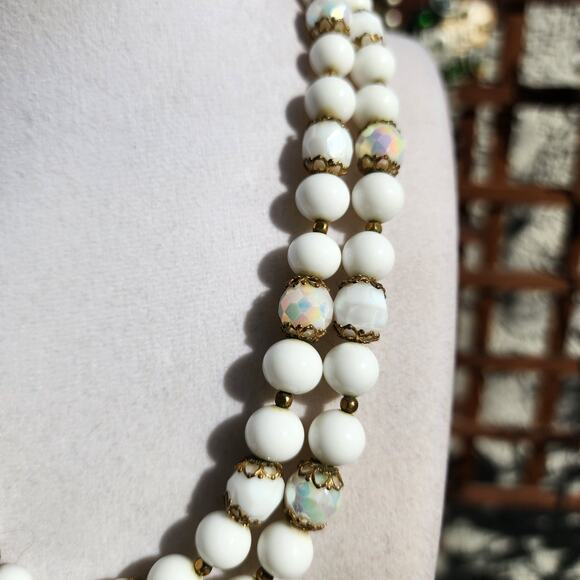 Vtg Jonne Necklace House of Schrager 1950s Milk Glass Givre AB Faceted Retro Mod - Picture 5 of 15